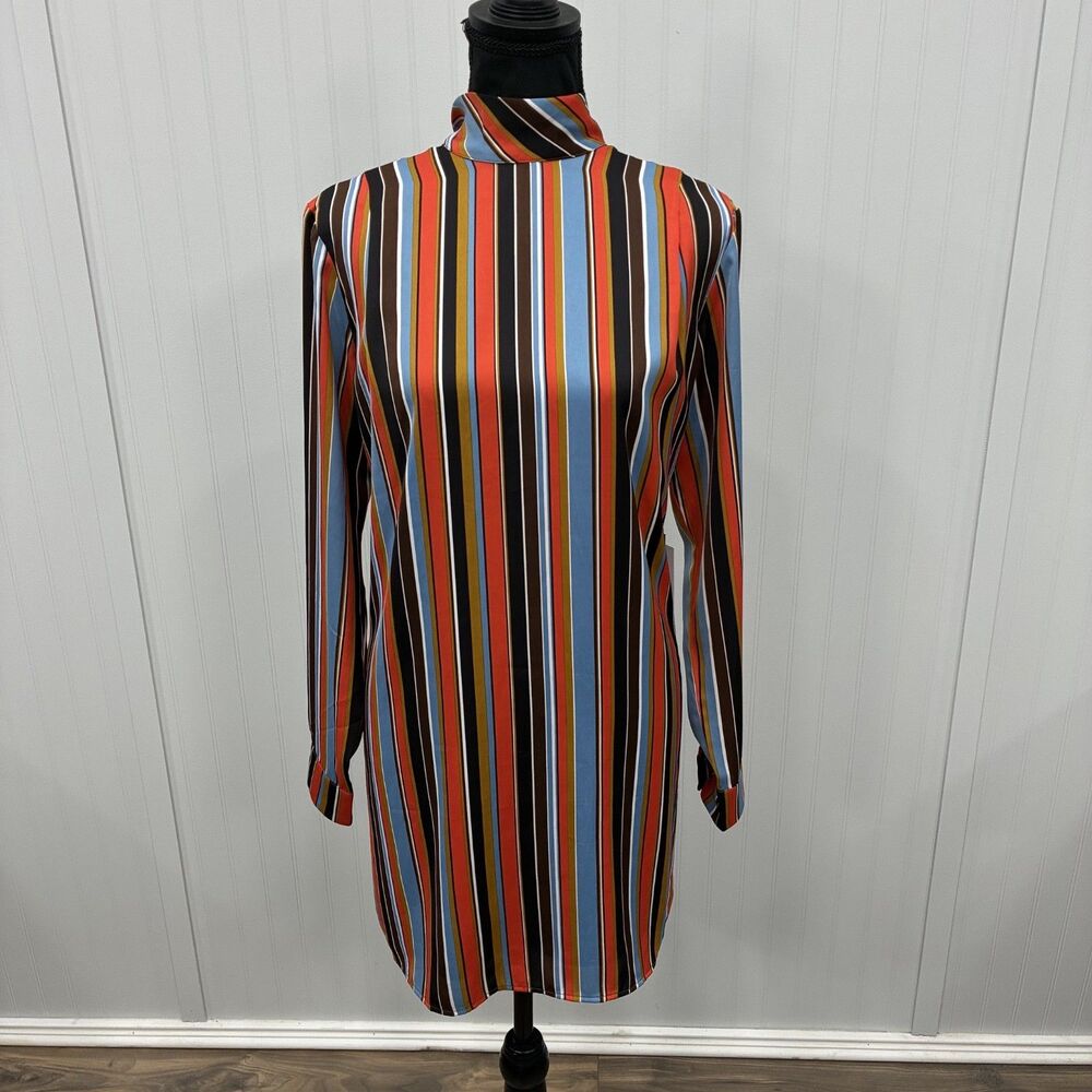 ASTR the Label Striped Mock Neck Long Sleeve Mini Dress Multi Size S NWT